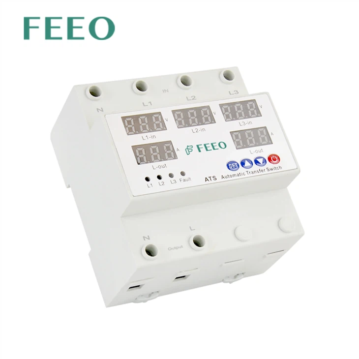 FEEO 220V ATS Controller Daul Power Changeover Automatic Transfer ATS Din Rail Switch 63A LED Indication For Operating Voltage factory